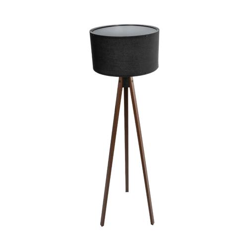 GloboStar® SAGA 204-0038 Μοντέρνο Eπιδαπέδιο Φωτιστικό Μονόφωτο 1 x E27 IP20 Καφέ Ξύλο με Μαύρο Ύφασμα - Μ38 x Π38 x Υ140cm