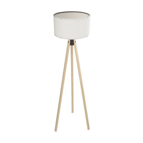 GloboStar® SAGA 204-0046 Μοντέρνο Eπιδαπέδιο Φωτιστικό Μονόφωτο 1 x E27 IP20 Μπεζ Ξύλο με Λευκό Ύφασμα - Μ38 x Π38 x Υ140cm