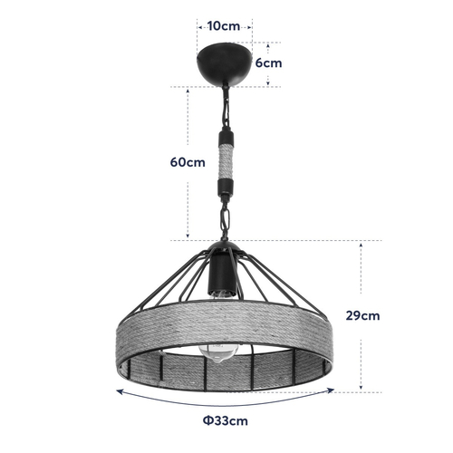 GLOBOSTAR® ZION 203-0003 Vintage Κρεμαστό Φωτιστικό Οροφής με Ντουί 1 x E27 AC 220-240V IP20 - Μαύρο & Μπεζ - Μ33 x Π33 x Υ29cm