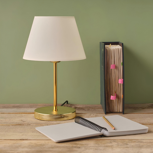 GloboStar® GLOSSY 204-0071 Μοντέρνο Eπιτραπέζιο Φωτιστικό Πορτατίφ Μονόφωτο 1 x E27 IP20 Χρυσό Μέταλλο με Λευκό Ύφασμα - Μ22 x Π22 x Υ37cm