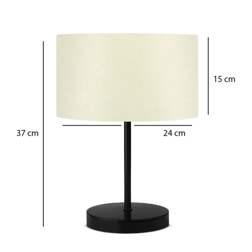 GloboStar® LARA 204-0075 Μοντέρνο Eπιτραπέζιο Φωτιστικό Πορτατίφ Μονόφωτο 1 x E27 IP20 Μαύρο Μέταλλο με Μπεζ Ύφασμα - Μ24 x Π24 x Υ35cm
