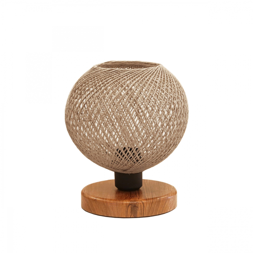 GloboStar® BOWL 204-0087 Μοντέρνο Eπιτραπέζιο Φωτιστικό Πορτατίφ Μονόφωτο 1 x E27 IP20 Καφέ Ξύλο με Μπεζ Σνοινί - Μ19 x Π19 x Υ22cm