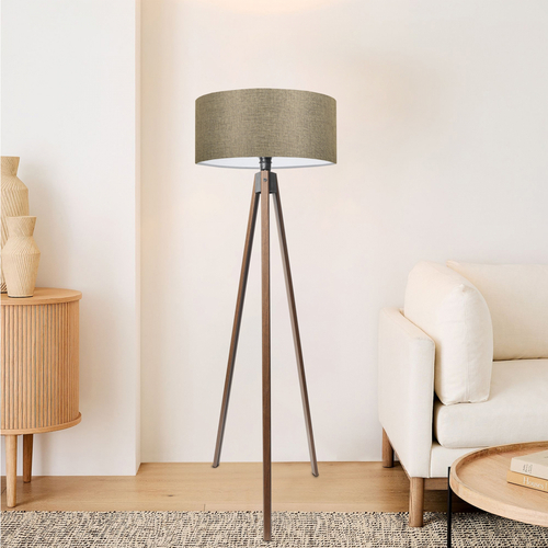 GloboStar® SAGA 204-0039 Μοντέρνο Eπιδαπέδιο Φωτιστικό Μονόφωτο 1 x E27 IP20 Καφέ Ξύλο με Μπεζ Ύφασμα - Μ38 x Π38 x Υ140cm