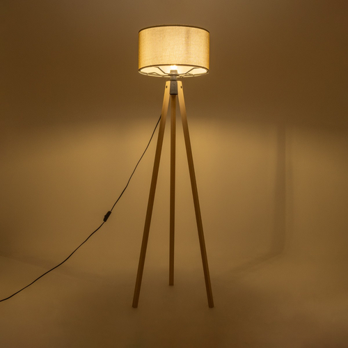 GloboStar® SAGA 204-0047 Μοντέρνο Eπιδαπέδιο Φωτιστικό Μονόφωτο 1 x E27 IP20 Μπεζ Ξύλο με Πράσινο Ύφασμα - Μ38 x Π38 x Υ140cm