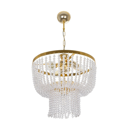 GLOBOSTAR® CRYSTAL 203-0028 Κλασικό Κρεμαστό Φωτιστικό Οροφής με Ντουί 3 x E27 AC 220-240V IP20 - Χρυσό & Διάφανο - Μ41 x Π41 x Υ40cm