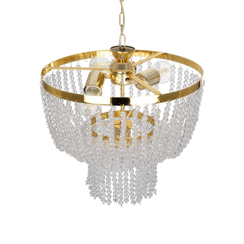 GLOBOSTAR® CRYSTAL 203-0028 Κλασικό Κρεμαστό Φωτιστικό Οροφής με Ντουί 3 x E27 AC 220-240V IP20 - Χρυσό & Διάφανο - Μ41 x Π41 x Υ40cm