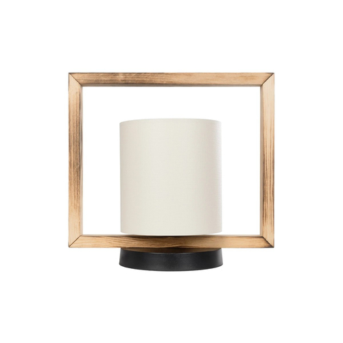 GloboStar® CUP 203-0052 Vintage Επιτραπέζιο Φωτιστικό Πορτατίφ Μονόφωτο 1 x E27 IP20 Καφέ Ξύλο με Λευκό Ύφασμα - Μ28 x Π20 x Υ28cm