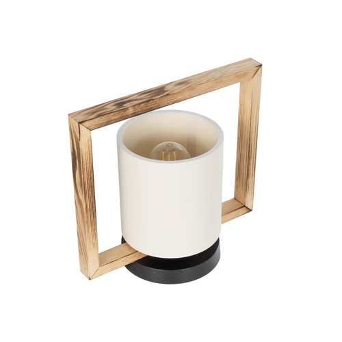 GloboStar® CUP 203-0052 Vintage Επιτραπέζιο Φωτιστικό Πορτατίφ Μονόφωτο 1 x E27 IP20 Καφέ Ξύλο με Λευκό Ύφασμα - Μ28 x Π20 x Υ28cm