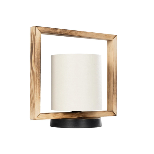 GloboStar® CUP 203-0052 Vintage Επιτραπέζιο Φωτιστικό Πορτατίφ Μονόφωτο 1 x E27 IP20 Καφέ Ξύλο με Λευκό Ύφασμα - Μ28 x Π20 x Υ28cm