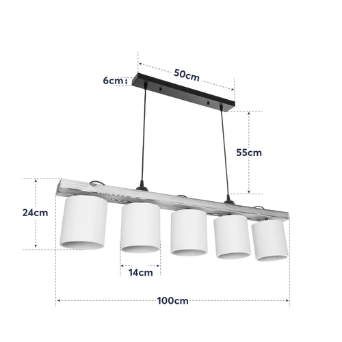 GLOBOSTAR® CUP 203-0054 Vintage Κρεμαστό Φωτιστικό Οροφής με Ντουί 5 x E27 AC 220-240V IP20 - Μπεζ & Λευκό - Μ100 x Π14 x Υ24cm