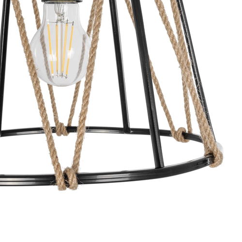 GLOBOSTAR® JUTE 203-0090 Μοντέρνο Κρεμαστό Φωτιστικό Οροφής με Ντουί 1 x E27 AC 220-240V IP20 - Μαύρο & Μπεζ - Μ30 x Π30 x Υ23cm