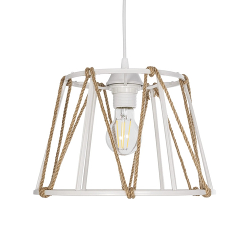 GLOBOSTAR® JUTE 203-0091 Μοντέρνο Κρεμαστό Φωτιστικό Οροφής με Ντουί 1 x E27 AC 220-240V IP20 - Λευκό & Μπεζ - Μ30 x Π30 x Υ23cm