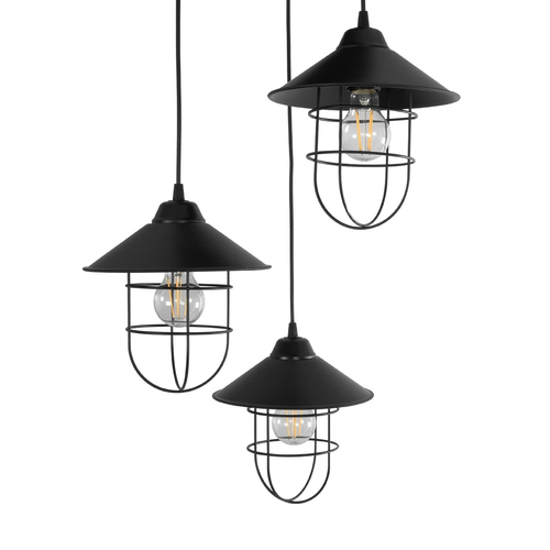 GLOBOSTAR® CAGE 203-0097 Vintage Κρεμαστό Φωτιστικό Οροφής με Ντουί 3 x E27 AC 220-240V IP20 - Μαύρο - Μ45 x Π45 x Υ45cm