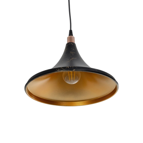 GLOBOSTAR® MARBLE 203-0099 Μοντέρνο Κρεμαστό Φωτιστικό Οροφής με Ντουί 1 x E27 AC 220-240V IP20 - Μαύρο & Χρυσό - Μ30 x Π30 x Υ20cm
