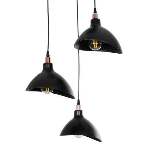 GLOBOSTAR® RIVE 203-0144 Μοντέρνο Κρεμαστό Φωτιστικό Οροφής με Ντουί 3 x E27 AC 220-240V IP20 - Μάυρο & Χάλκινο - Μ40 x Π40 x Υ65cm