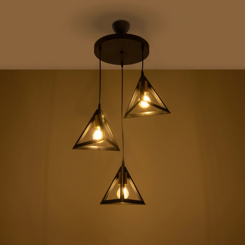 GLOBOSTAR® TRIANGLE 203-0162 Μοντέρνο Κρεμαστό Φωτιστικό Οροφής με Ντουί 3 x E27 AC 220-240V IP20 - Μάυρο & Χάλκινο - Μ67 x Π67 x Υ50cm
