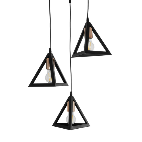 GLOBOSTAR® TRIANGLE 203-0162 Μοντέρνο Κρεμαστό Φωτιστικό Οροφής με Ντουί 3 x E27 AC 220-240V IP20 - Μάυρο & Χάλκινο - Μ67 x Π67 x Υ50cm