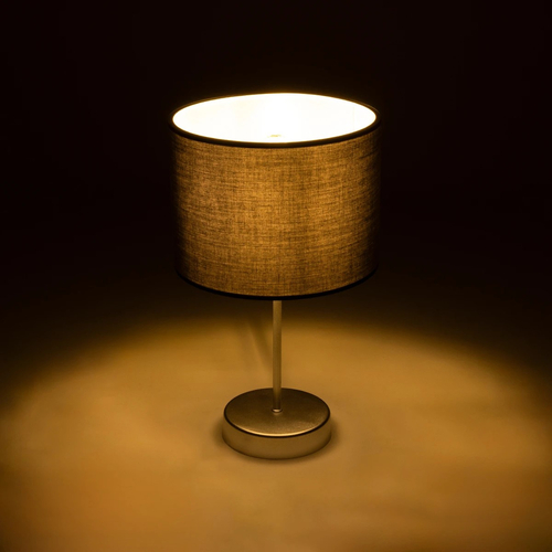 GloboStar® WIZ 203-0179 Μοντέρνο Επιτραπέζιο Φωτιστικό Πορτατίφ Μονόφωτο 1 x E27 IP20 Ασημί Μέταλλο με Γκρι Ύφασμα - Μ22 x Π22 x Υ36.5cm