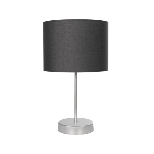 GloboStar® WIZ 203-0179 Μοντέρνο Επιτραπέζιο Φωτιστικό Πορτατίφ Μονόφωτο 1 x E27 IP20 Ασημί Μέταλλο με Γκρι Ύφασμα - Μ22 x Π22 x Υ36.5cm