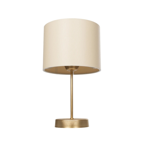 GloboStar® WIZ 203-0180 Μοντέρνο Επιτραπέζιο Φωτιστικό Πορτατίφ Μονόφωτο 1 x E27 IP20 Χρυσο Μέταλλο με Μπεζ Ύφασμα - Μ22 x Π22 x Υ36.5cm