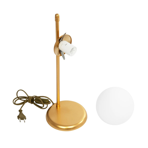 GloboStar® GLOBUS 203-0182 Μοντέρνο Επιτραπέζιο Φωτιστικό Πορτατίφ Μονόφωτο 1 x E27 IP20 Χρυσο Μέταλλο με Λευκό Γυαλί - Μ21 x Π16.5 x Υ45cm
