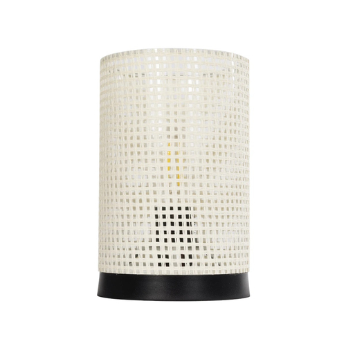 GloboStar® CYLINDER 203-0184 Μοντέρνο Επιτραπέζιο Φωτιστικό Πορτατίφ Μονόφωτο 1 x E27 IP20 Μαύρo Πλαστικό με Λευκό Διάτρητο Υφασμα - Μ14 x Π14 x Υ22cm