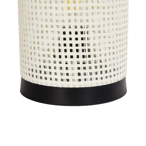 GloboStar® CYLINDER 203-0184 Μοντέρνο Επιτραπέζιο Φωτιστικό Πορτατίφ Μονόφωτο 1 x E27 IP20 Μαύρo Πλαστικό με Λευκό Διάτρητο Υφασμα - Μ14 x Π14 x Υ22cm