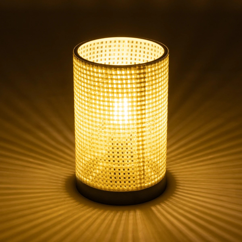 GloboStar® CYLINDER 203-0184 Μοντέρνο Επιτραπέζιο Φωτιστικό Πορτατίφ Μονόφωτο 1 x E27 IP20 Μαύρo Πλαστικό με Λευκό Διάτρητο Υφασμα - Μ14 x Π14 x Υ22cm