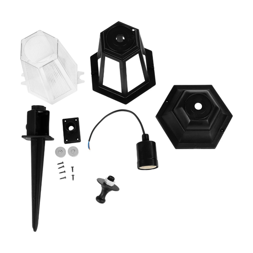 GloboStar® VITRO 203-0193 Vintage Καρφωτό Φωτιστικό Φαναράκι Μονόφωτο 1 x E27 IP44 Μαύρο & Διάφανο Πλαστικό - Μ17 x Π17 x Υ55cm