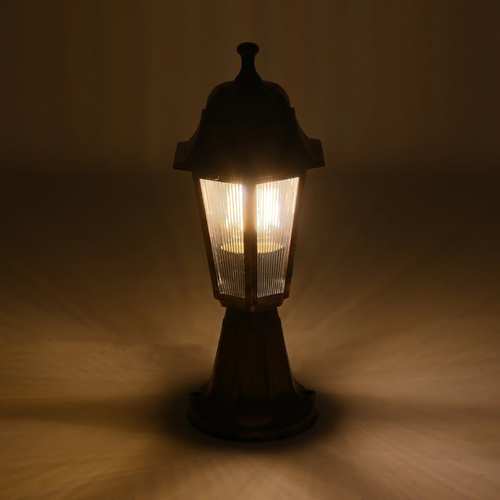 GloboStar® VITRO 203-0195 Vintage Επιδαπέδιο Φωτιστικό Φαναράκι Μονόφωτο 1 x E27 IP44 Χάλκινο & Διάφανο Πλαστικό - Μ17 x Π17 x Υ40cm