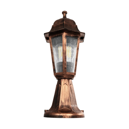 GloboStar® VITRO 203-0195 Vintage Επιδαπέδιο Φωτιστικό Φαναράκι Μονόφωτο 1 x E27 IP44 Χάλκινο & Διάφανο Πλαστικό - Μ17 x Π17 x Υ40cm