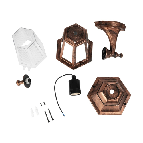 GLOBOSTAR® VITRO 203-0196 Vintage Φωτιστικό Τοίχου - Απλίκα με Ντουί 1 x E27 AC 220-240V IP44 - Χάλκινο - Μ17 x Π20 x Υ36cm