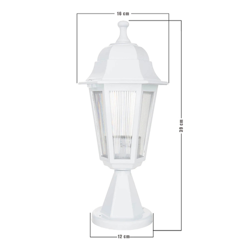 GloboStar® VITRO 203-0200 Vintage Επιδαπέδιο Φωτιστικό Φαναράκι Μονόφωτο 1 x E27 IP44 Λευκό & Διάφανο Πλαστικό - Μ16 x Π16 x Υ39cm