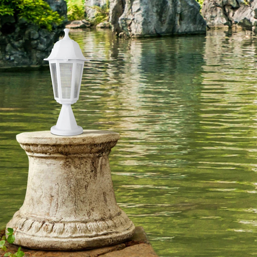 GloboStar® VITRO 203-0200 Vintage Επιδαπέδιο Φωτιστικό Φαναράκι Μονόφωτο 1 x E27 IP44 Λευκό & Διάφανο Πλαστικό - Μ16 x Π16 x Υ39cm