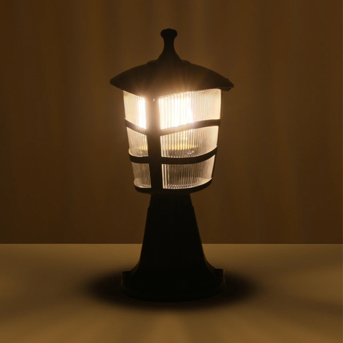 GloboStar® ZARDIN 203-0205 Vintage Επιδαπέδιο Φωτιστικό Φαναράκι Μονόφωτο 1 x E27 IP44 Μαύρο & Διάφανο Πλαστικό - Μ17 x Π17 x Υ35cm