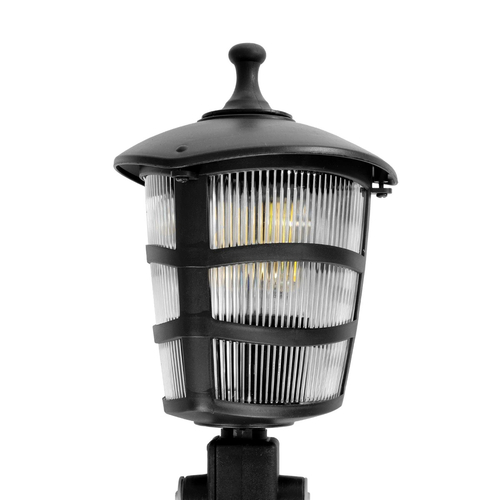 GloboStar® ZARDIN 203-0208 Vintage Καρφωτό Φωτιστικό Φαναράκι Μονόφωτο 1 x E27 IP44 Μαύρο & Διάφανο Πλαστικό - Μ17 x Π17 x Υ50cm