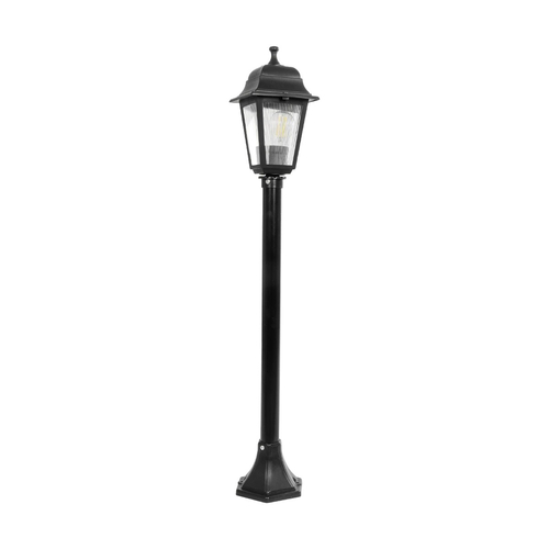 GloboStar® SOLME 203-0212 Vintage Επιδαπέδιο Φωτιστικό Κολωνάκι Κήπου Μονόφωτο 1 x E27 IP44 Μαύρο & Διάφανο Πλαστικό - Μ22 x Π22 x Υ100cm