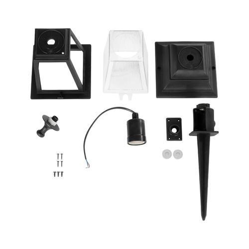 GloboStar® SOLME 203-0213 Vintage Καρφωτό Φωτιστικό Φαναράκι Μονόφωτο 1 x E27 IP44 Μαύρο & Διάφανο Πλαστικό - Μ22 x Π22 x Υ35cm