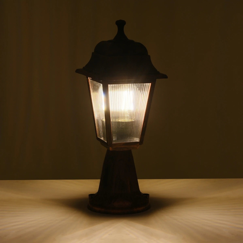 GloboStar® SOLME 203-0215 Vintage Επιδαπέδιο Φωτιστικό Φαναράκι Μονόφωτο 1 x E27 IP44 Χάλκινο & Διάφανο Πλαστικό - Μ22 x Π22 x Υ40cm