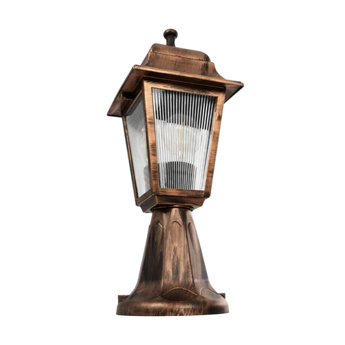 GloboStar® SOLME 203-0215 Vintage Επιδαπέδιο Φωτιστικό Φαναράκι Μονόφωτο 1 x E27 IP44 Χάλκινο & Διάφανο Πλαστικό - Μ22 x Π22 x Υ40cm