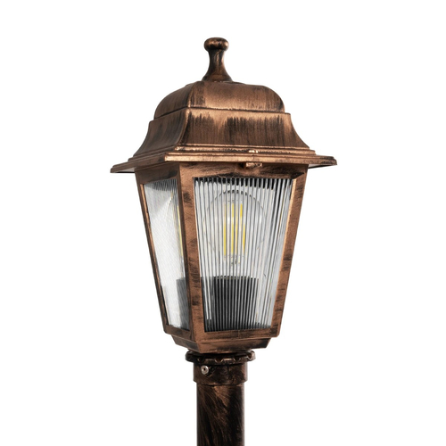 GloboStar® SOLME 203-0217 Vintage Επιδαπέδιο Φωτιστικό Κολωνάκι Κήπου Μονόφωτο 1 x E27 IP44 Χάλκινο & Διάφανο Πλαστικό - Μ22 x Π22 x Υ100cm