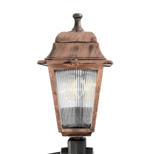 GloboStar® SOLME 203-0218 Vintage Καρφωτό Φωτιστικό Φαναράκι Μονόφωτο 1 x E27 IP44 Χάλκινο & Διάφανο Πλαστικό - Μ22 x Π22 x Υ35cm