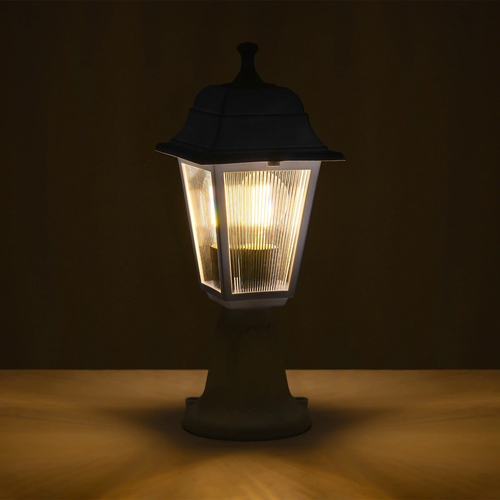 GloboStar® SOLME 203-0220 Vintage Επιδαπέδιο Φωτιστικό Φαναράκι Μονόφωτο 1 x E27 IP44 Λευκό & Διάφανο Πλαστικό - Μ22 x Π22 x Υ40cm