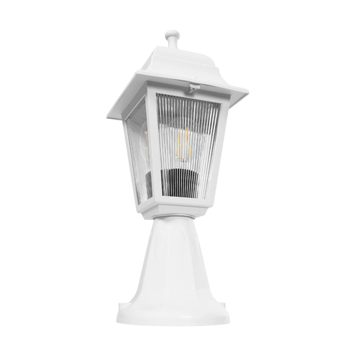 GloboStar® SOLME 203-0220 Vintage Επιδαπέδιο Φωτιστικό Φαναράκι Μονόφωτο 1 x E27 IP44 Λευκό & Διάφανο Πλαστικό - Μ22 x Π22 x Υ40cm