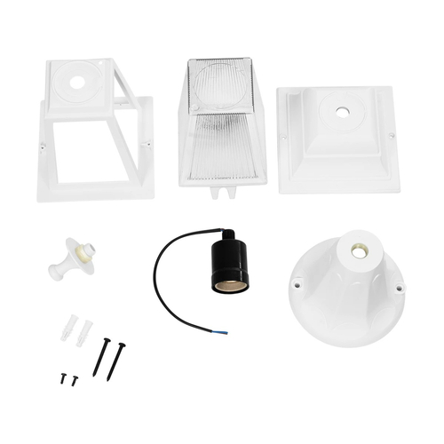 GloboStar® SOLME 203-0220 Vintage Επιδαπέδιο Φωτιστικό Φαναράκι Μονόφωτο 1 x E27 IP44 Λευκό & Διάφανο Πλαστικό - Μ22 x Π22 x Υ40cm