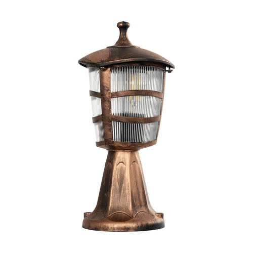 GloboStar® ZARDIN 203-0225 Vintage Επιδαπέδιο Φωτιστικό Φαναράκι Μονόφωτο 1 x E27 IP44 Χάλκινο & Διάφανο Πλαστικό - Μ17 x Π17 x Υ35cm