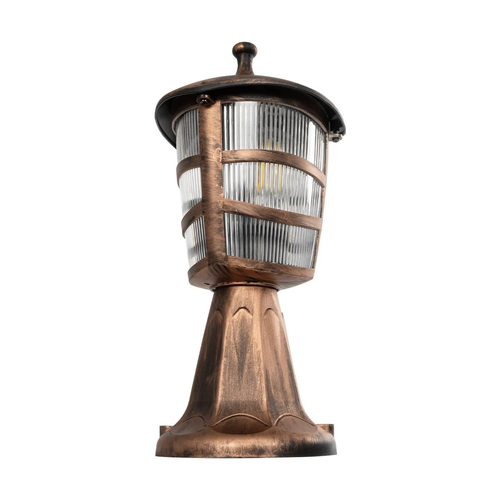 GloboStar® ZARDIN 203-0225 Vintage Επιδαπέδιο Φωτιστικό Φαναράκι Μονόφωτο 1 x E27 IP44 Χάλκινο & Διάφανο Πλαστικό - Μ17 x Π17 x Υ35cm