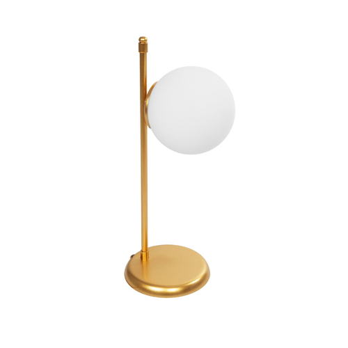 GloboStar® GLOBUS 203-0182 Μοντέρνο Επιτραπέζιο Φωτιστικό Πορτατίφ Μονόφωτο 1 x E27 IP20 Χρυσο Μέταλλο με Λευκό Γυαλί - Μ21 x Π16.5 x Υ45cm