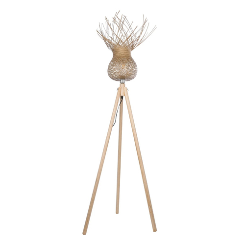 GloboStar® POPPY 01984 Boho Επιδαπέδιο Φωτιστικό Μονόφωτο 1 x E27 IP20 Μπεζ Ξύλο - Μ58 x Π58 x Υ168cm