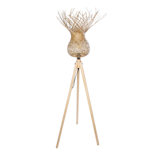 GloboStar® POPPY 01984 Boho Επιδαπέδιο Φωτιστικό Μονόφωτο 1 x E27 IP20 Μπεζ Ξύλο - Μ58 x Π58 x Υ168cm